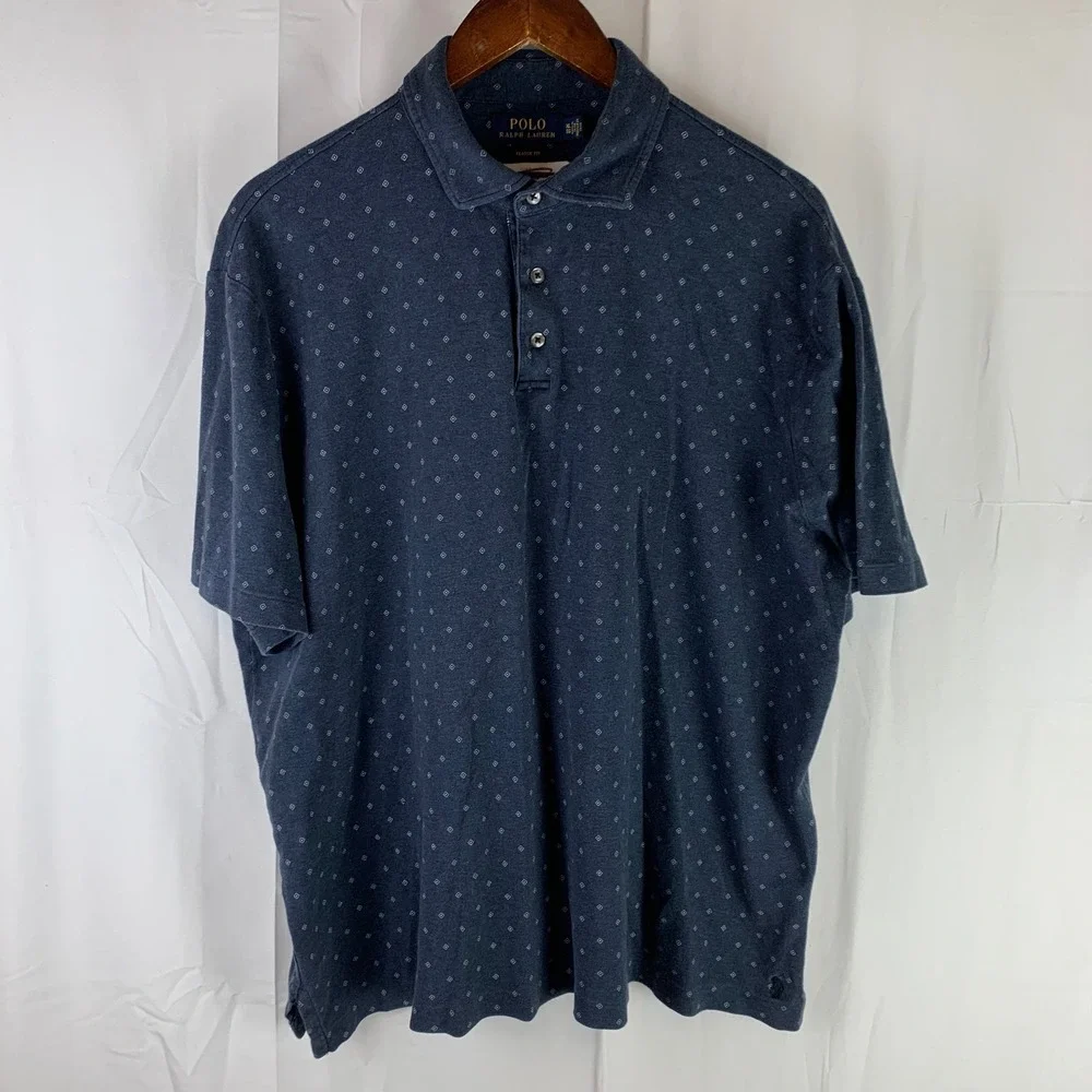Polo Ralph Lauren Polo Shirt Mens XL Navy Blue Geometric‎ Diamond Classic Fit